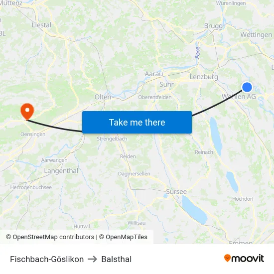 Fischbach-Göslikon to Balsthal map