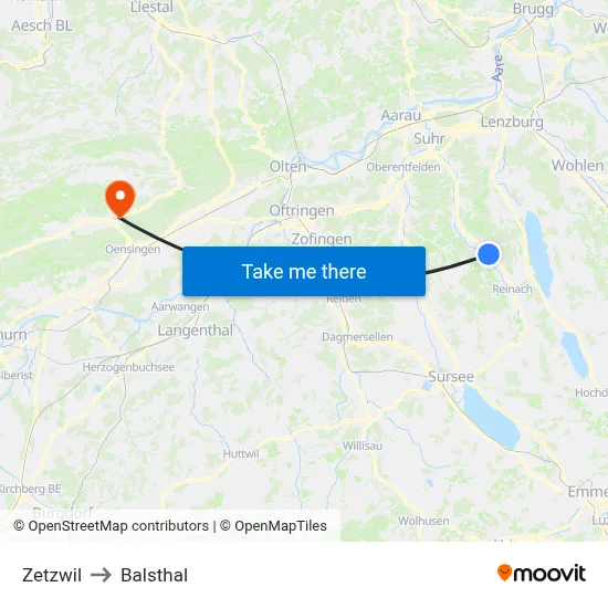 Zetzwil to Balsthal map