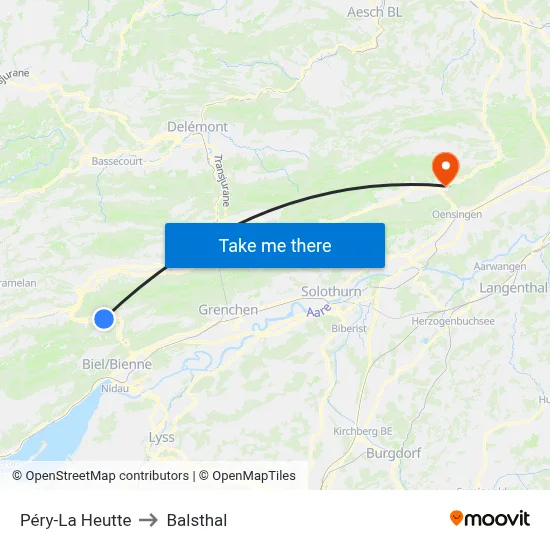 Péry-La Heutte to Balsthal map