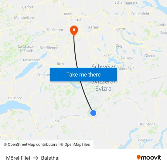 Mörel-Filet to Balsthal map