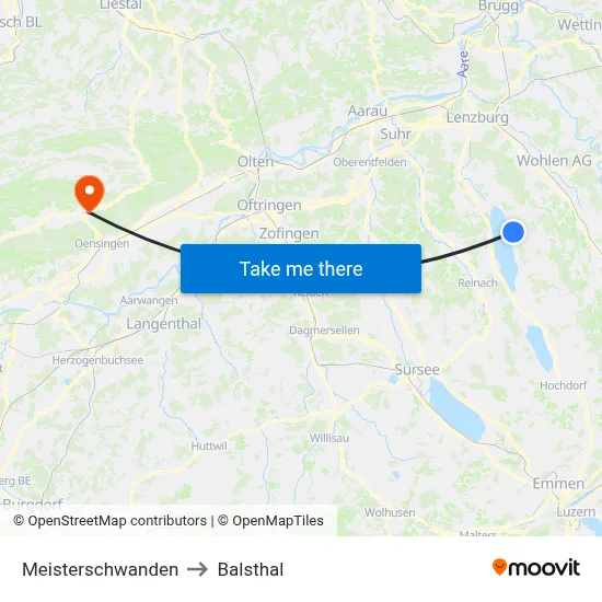 Meisterschwanden to Balsthal map