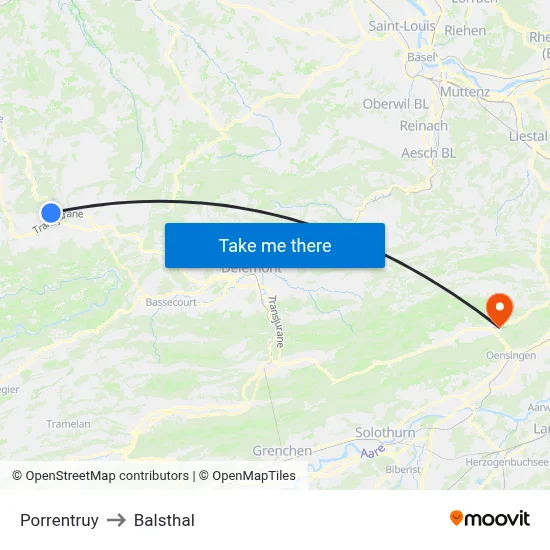 Porrentruy to Balsthal map