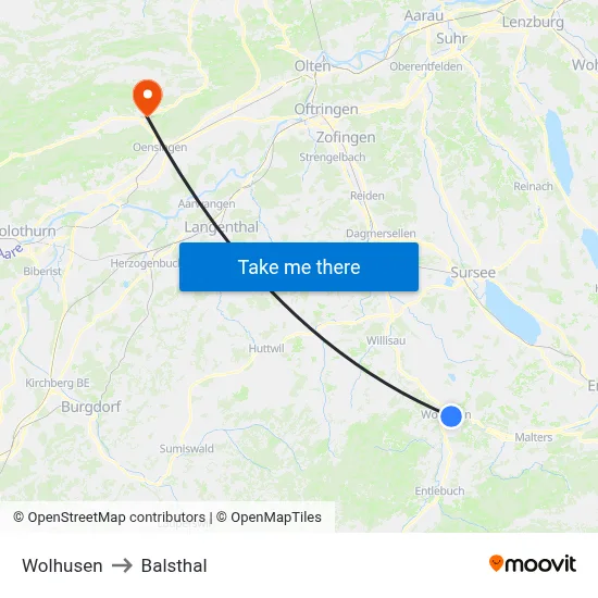 Wolhusen to Balsthal map
