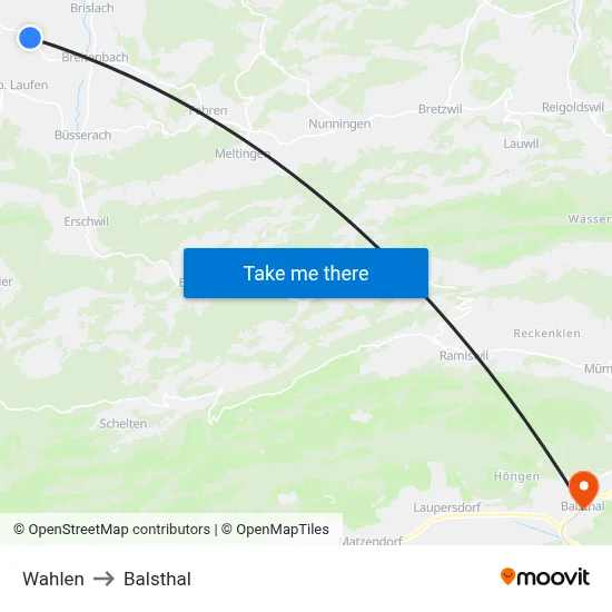 Wahlen to Balsthal map
