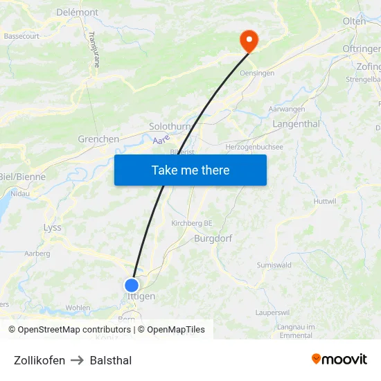 Zollikofen to Balsthal map