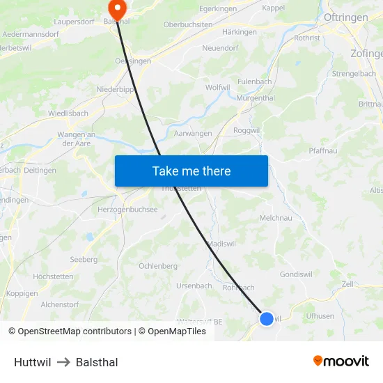 Huttwil to Balsthal map