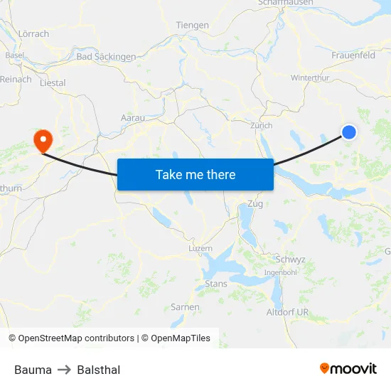 Bauma to Balsthal map