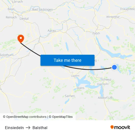 Einsiedeln to Balsthal map