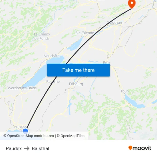 Paudex to Balsthal map