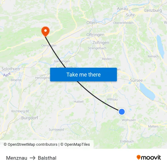 Menznau to Balsthal map
