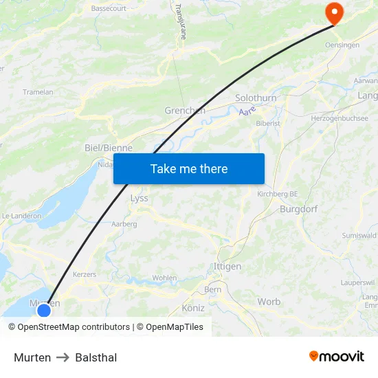 Murten to Balsthal map