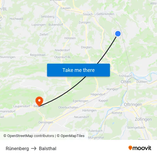 Rünenberg to Balsthal map