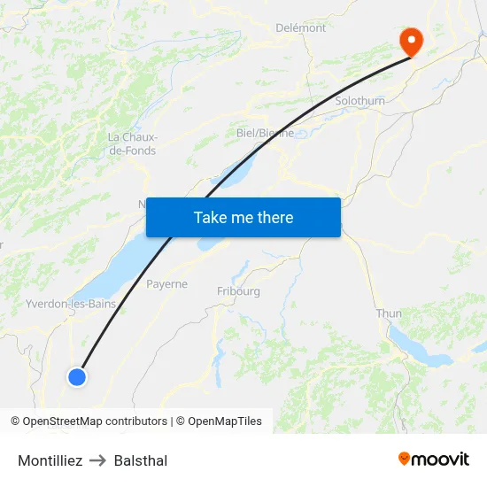 Montilliez to Balsthal map