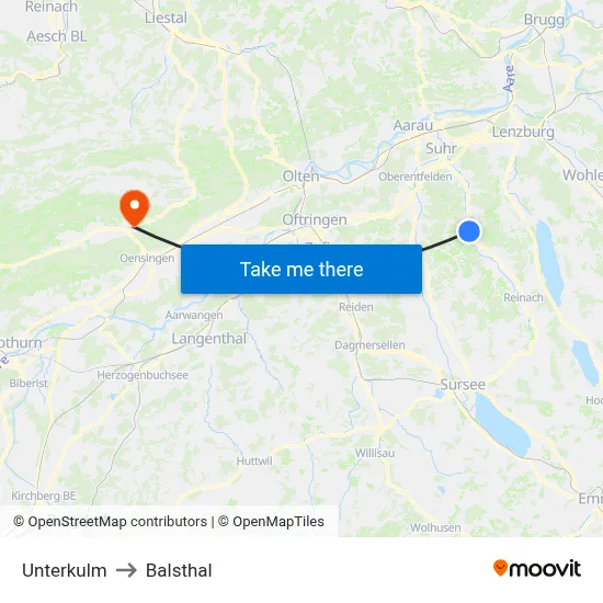 Unterkulm to Balsthal map
