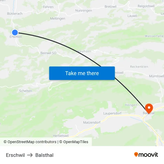 Erschwil to Balsthal map