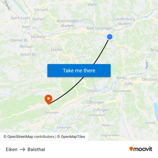 Eiken to Balsthal map
