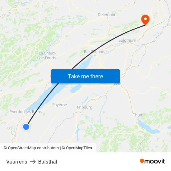 Vuarrens to Balsthal map