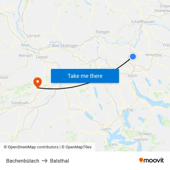 Bachenbülach to Balsthal map