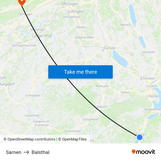 Sarnen to Balsthal map