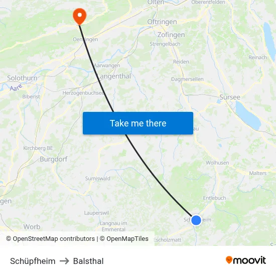 Schüpfheim to Balsthal map