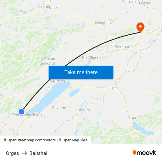 Orges to Balsthal map