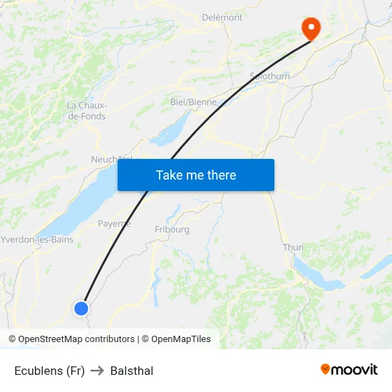 Ecublens (Fr) to Balsthal map