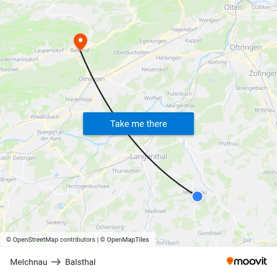 Melchnau to Balsthal map