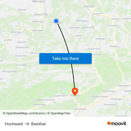 Hochwald to Balsthal map