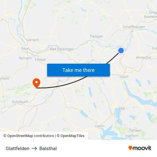 Glattfelden to Balsthal map