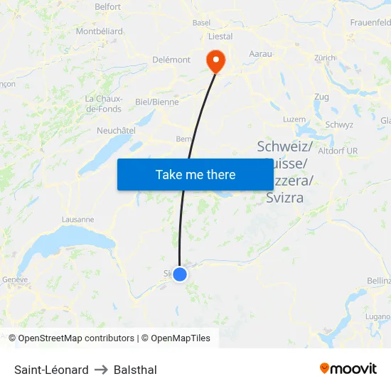 Saint-Léonard to Balsthal map