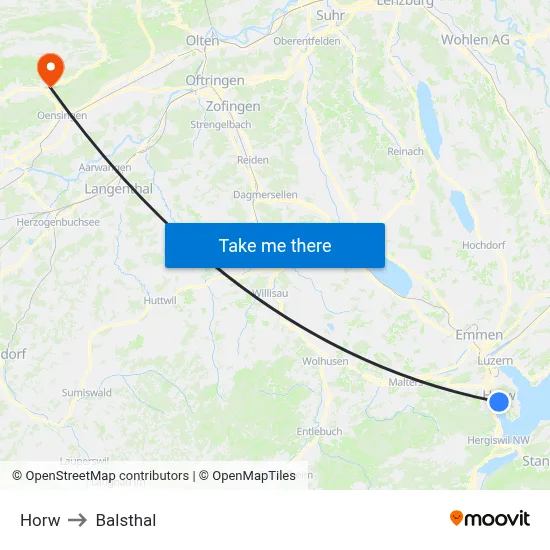 Horw to Balsthal map
