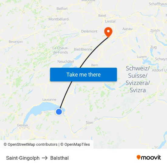 Saint-Gingolph to Balsthal map