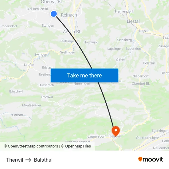 Therwil to Balsthal map