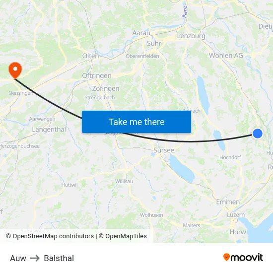 Auw to Balsthal map