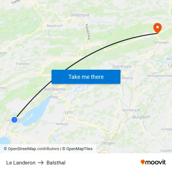 Le Landeron to Balsthal map