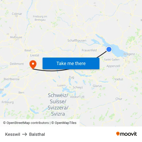 Kesswil to Balsthal map