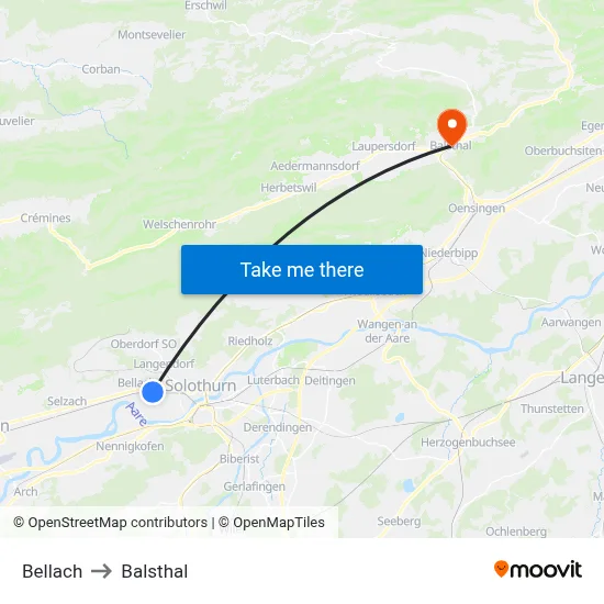 Bellach to Balsthal map