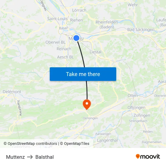 Muttenz to Balsthal map