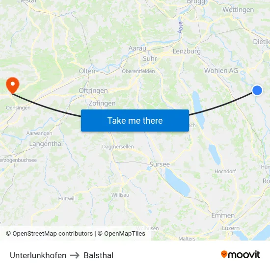 Unterlunkhofen to Balsthal map
