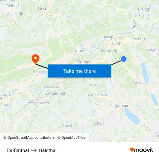 Teufenthal to Balsthal map