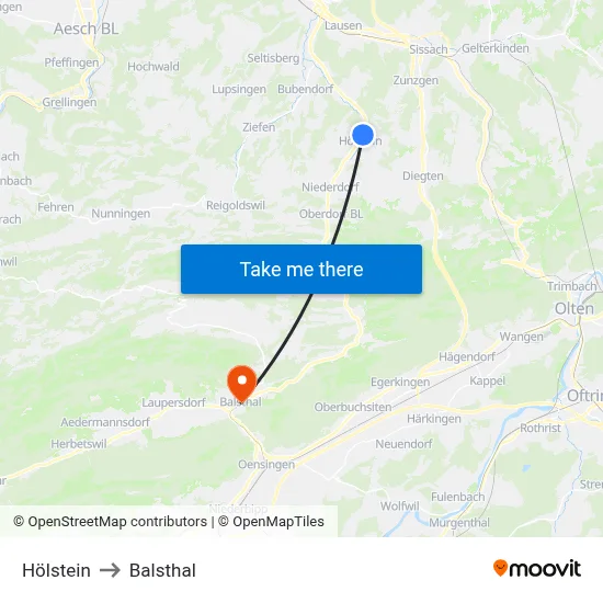 Hölstein to Balsthal map