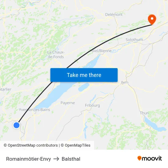 Romainmôtier-Envy to Balsthal map
