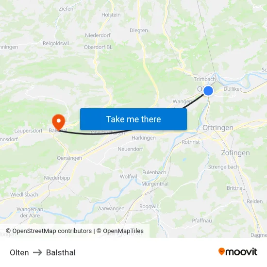 Olten to Balsthal map
