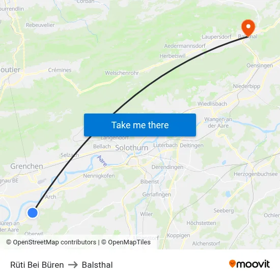 Rüti Bei Büren to Balsthal map