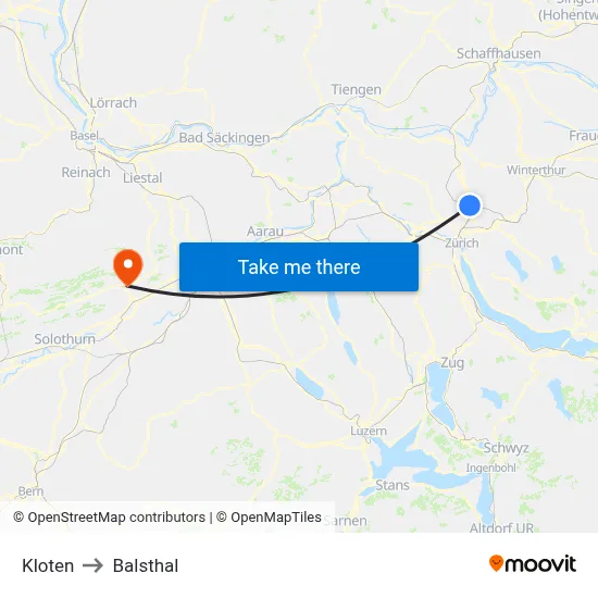 Kloten to Balsthal map