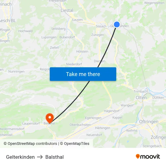 Gelterkinden to Balsthal map