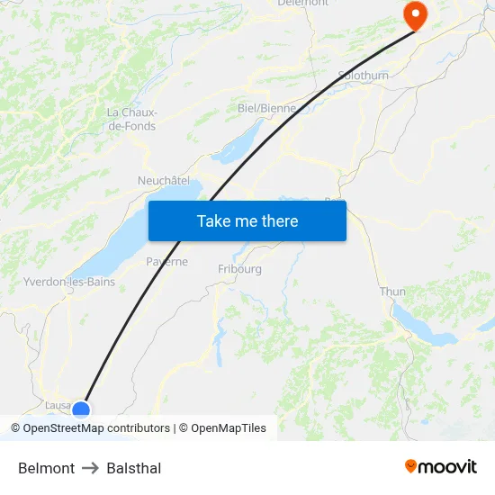 Belmont to Balsthal map