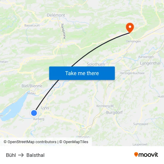 Bühl to Balsthal map
