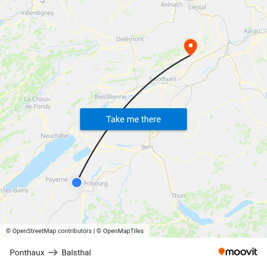Ponthaux to Balsthal map
