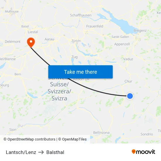 Lantsch/Lenz to Balsthal map